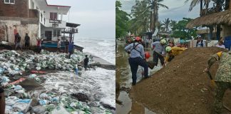 Entre costales y olas, Playa Azul resiste el embate de “Polo”