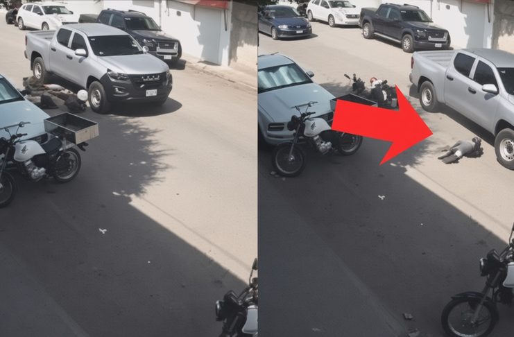 #VIDEO // Motociclista sobrevive tras caer bajo camioneta en Rioverde
