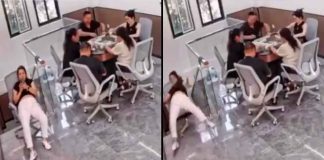 #VIDEO // Mujer sufre aparatosa caída por unas escaleras al usar su teléfono en una silla giratoria