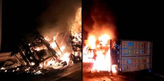 Tractocamión arde en llamas tras volcar en la Pátzcuaro-Cuitzeo cerca del entronque con la México-Guadalajara