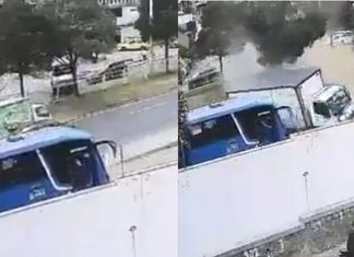 #VIDEO // Camión sin frenos impacta contra un bus y un muro residencial en Ecuador