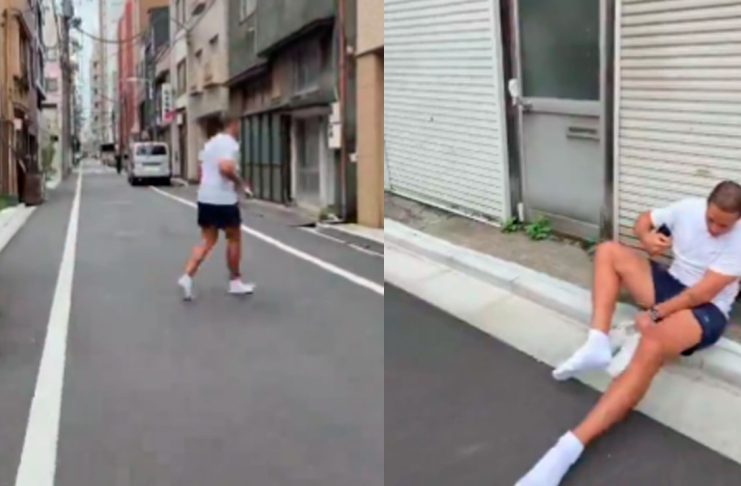 #VIDEO // Chicharito pone a prueba la limpieza de las calles de Japón ¡corrió solo con calcetines!