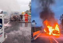 Camión de empresa de valores se accidenta e incendia, en la autopista Siglo XXI