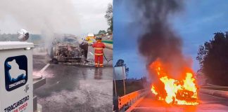 Camión de empresa de valores se accidenta e incendia, en la autopista Siglo XXI