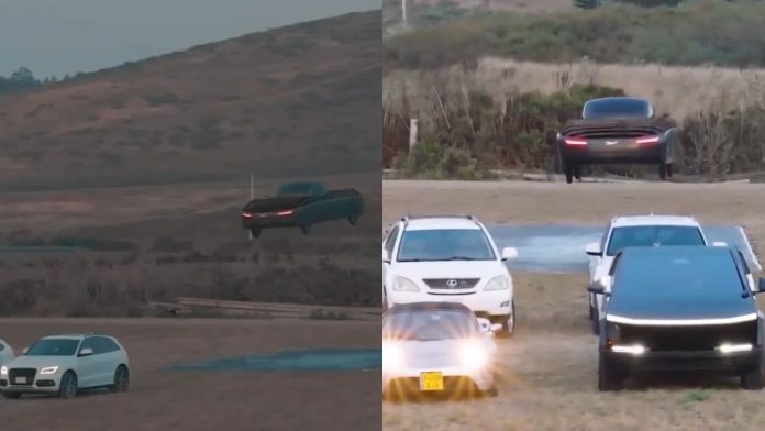 Elon Musk y hace volar su auto sobre los Tesla Prototipo de auto volador de Alef Aeronautics sobrevolando varios vehículos Tesla tras la presentación del nuevo Roadster.