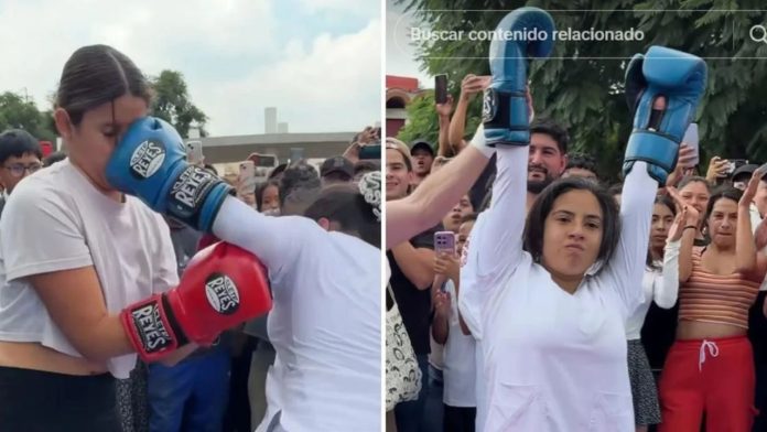 Futura enfermera sorprende con sus habilidades de boxeo para ganar mil 500 pesos Joven estudiante de enfermería durante un reto de boxeo callejero organizado por un creador de contenido en la Ciudad de México.