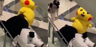 #VIDEO ¡Batalla de botargas! Pikachu “ataca” sin piedad a Kuromi en un centro comercial