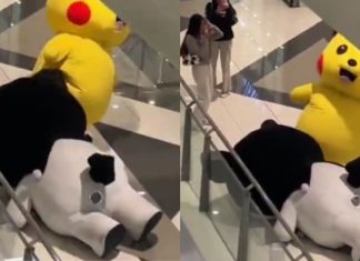 #VIDEO ¡Batalla de botargas! Pikachu “ataca” sin piedad a Kuromi en un centro comercial