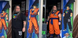 #VIDEO // Viral en Niza, Francia: gerente protege tienda de videojuegos de saqueos Gerente de la tienda Micromania defendiendo su local durante las protestas en Niza, Francia, alineado con un póster de Goku.