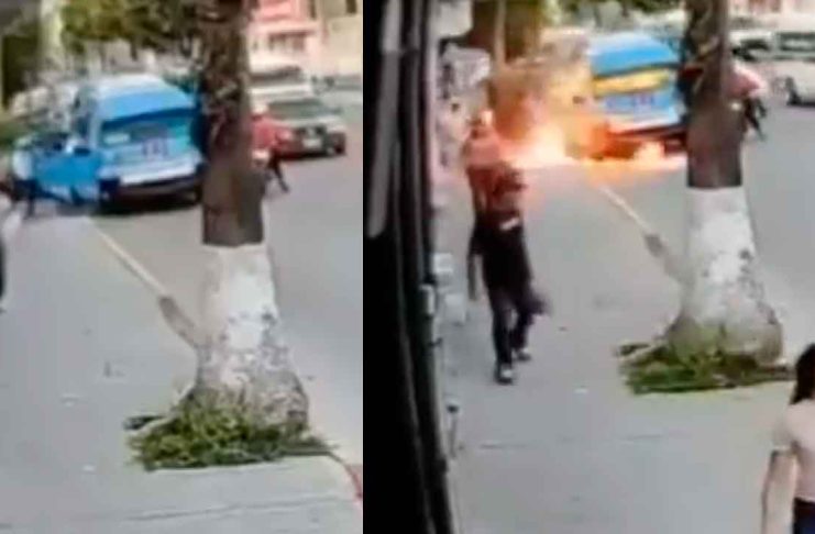 #VIDEO // Incendian combi del transporte público en plena avenida Reforma de Cuautla, Morelos