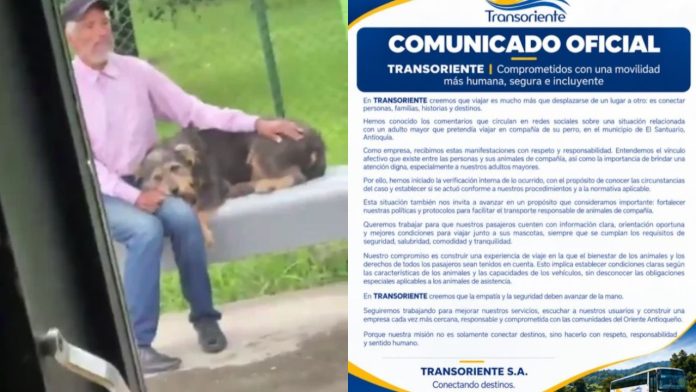 En El Santuario, Antioquia: Niegan a adulto mayor subir a bus con su perro y lo dejan bajo la lluvia