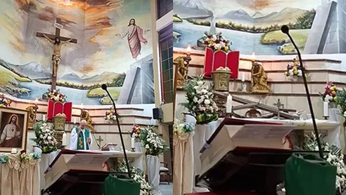 Momento de conmoción en el altar de una iglesia en Guayaquil, Ecuador, tras el colapso de una pesada cruz de madera durante una misa.