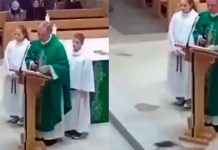 #VIDEO // Inesperado visitante: Sacerdote salta de miedo al ver una rata en pleno altar