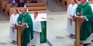 #VIDEO // Inesperado visitante: Sacerdote salta de miedo al ver una rata en pleno altar