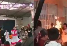 #VIDEO // Se incendia disfraz de Catrina de estudiante en pleno festival en Hidalgo