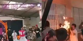 #VIDEO // Se incendia disfraz de Catrina de estudiante en pleno festival en Hidalgo