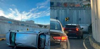 Se registra volcadura automovilística en el Libramiento Oriente de Morelia