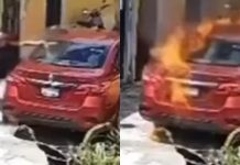 #VIDEO // ¡En cuestión de segundos! Captan momento exacto en que incendian un auto en Guanajuato