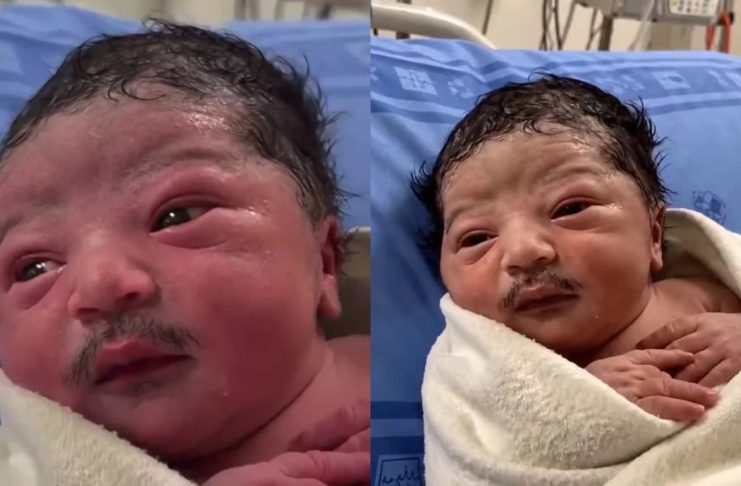 #VIDEO // ¿Bebé nace con bigote? Destapan la verdad detrás del video viral Captura del video viral de un recién nacido con un supuesto bigote, el cual fue generado por herramientas de inteligencia artificial.
