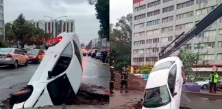 #VIDEO // Auto cae en socavón frente a hospital del IMSS en CDMX; no hay lesionados