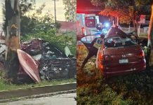Choque de auto contra árbol en el Libramiento Norte de Morelia deja un muerto y un herido