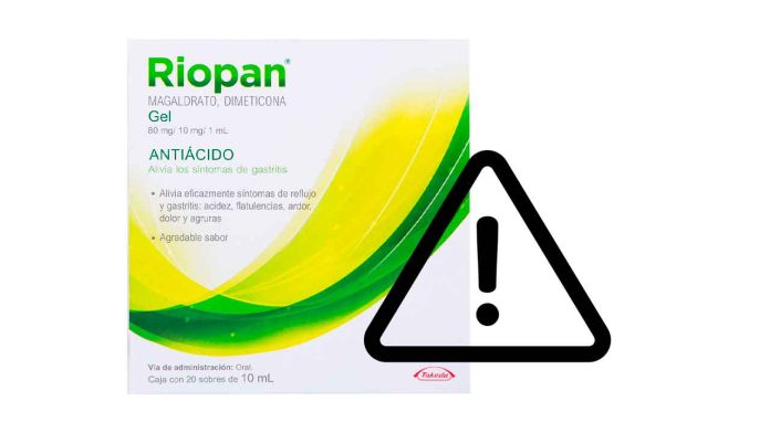 cofepris-alerta-riopan-gel-falso-lotes Caja y frasco de 250 mL del medicamento Riopan Gel señalados en la alerta sanitaria de Cofepris por falsificación y adulteración de lotes.