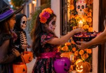 ¿Halloween o Día de Muertos? Esta es la fecha en que los niños salen a pedir dulces en México Niños disfrazados pidiendo dulces durante las festividades de Halloween y Día de Muertos en México.