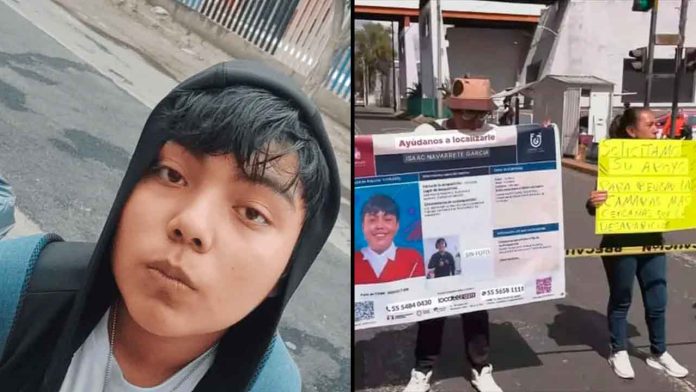 Ficha de búsqueda y fotografía del menor Isaac Navarrete García, de 13 años, desaparecido en la alcaldía Gustavo A. Madero de la Ciudad de México.