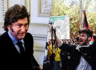 Protestas en Madrid contra la visita del presidente Javier Milei El presidente argentino Javier Milei junto a la presidenta de la Comunidad de Madrid, Isabel Díaz Ayuso, durante su reunión diplomática en España.