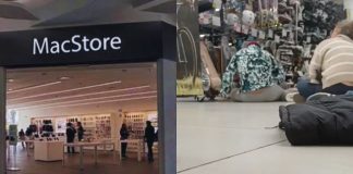 Grupo armado irrumpe a plena luz del día en MacStore de Vía San Ángel Clientes resguardándose en el suelo del centro comercial Vía San Ángel en Cholula durante el asalto armado a una tienda MacStore.