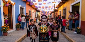 ¿Qué significa pedir calaverita y cuál es su origen en México? Niños pidiendo calaverita con disfraces y dulces durante las tradiciones del Día de Muertos en México.
